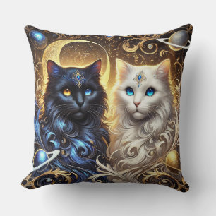 Coussin Chats noirs et blancs majestueux