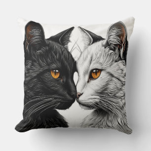 Coussin Chats noirs et blancs se faisant face