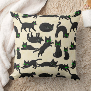 Coussin Chats noirs Yeux verts Adorables chatons Crème cha