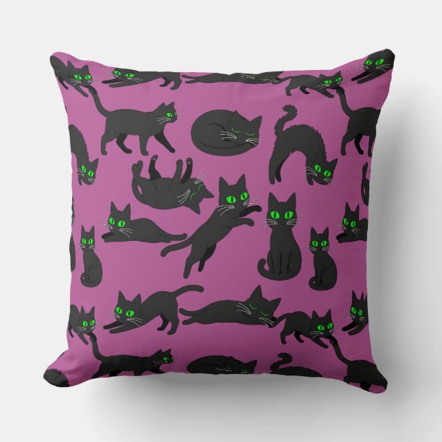 Coussin Chats noirs Yeux verts Chatons mignons (Recto)