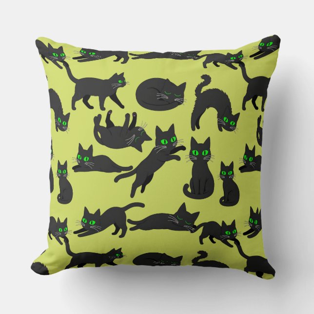 Coussin Chats noirs Yeux verts Chatons mignons (Recto)