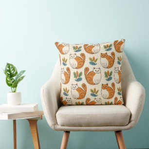 Coussin Chats orange et blanc Style d'art naïf