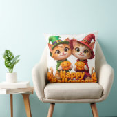 Coussin Chats roux mignons avec chapeaux de sorcière citro (Chaise)