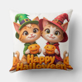 Coussin Chats roux mignons avec chapeaux de sorcière citro (Verso)