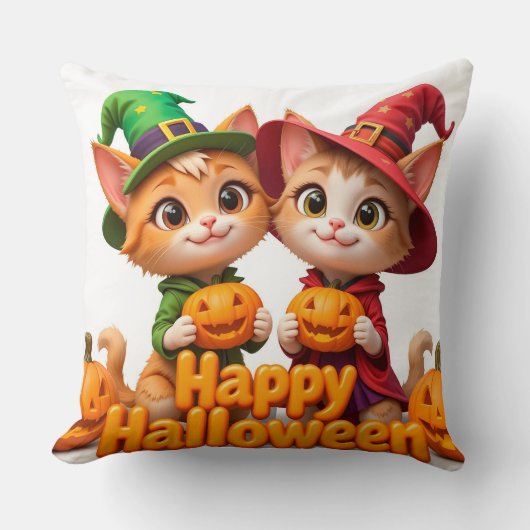 Coussin Chats roux mignons avec chapeaux de sorcière citro (Recto)