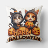 Coussin Chats roux mignons avec chapeaux de sorcière citro (Verso)