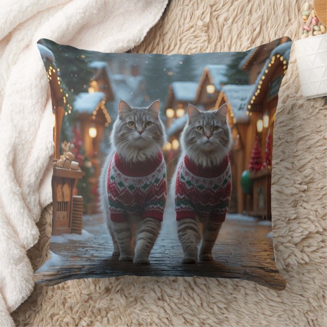 Coussin Chats sibériens Noël Neige Vacances  (Couverture)
