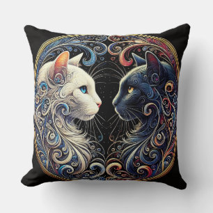Coussin Chats Yin Yang Intrigués Création Artistique