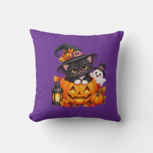 Coussin Chatte fantôme et sorcière mignonne pour Halloween