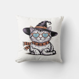 Coussin Chatte sorcière cool Chat de Halloween mignon ave