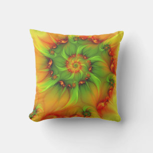Coussin Chaud Été Vert Orange Abstrait coloré Fractal