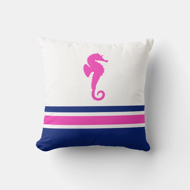 Coussin Chaud rose et marine Cheval marin Nautique (Recto)