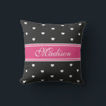 Coussin Chaud rose et noir Nom personnalisé Minuscules Coe<br><div class="desc">Coussin à coeur girly mignon avec un design de ruban tendance que vous pouvez customiser avec votre nom,  texte de choix,  ou initiales. Concevez facilement sur mesure ce coussin moderne branché avec votre police de choix en cliquant sur le bouton "customiser".</div>