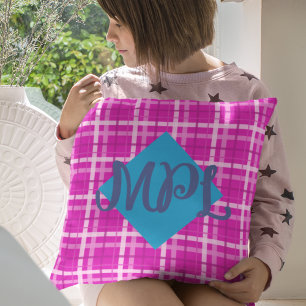 Coussin Chaud rose Plaid Monogramme Personnalisé Écouteur