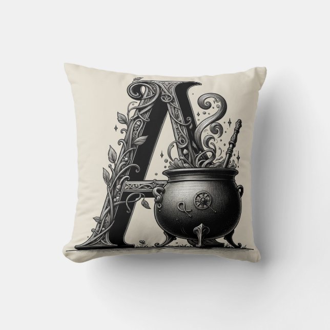 Coussin Chaudière de sorcière Lettre A initiale personnali (Recto)