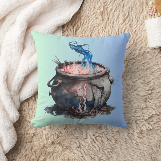 Coussin Chaudière de Sorcières Fumée Rose et Bleue Hallowe (Couverture)