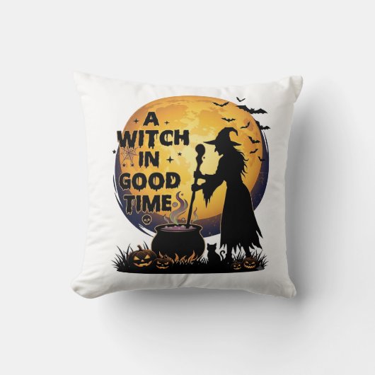 Coussin Chaudron de lune d'Halloween de bonne sorcière_1 (Recto)