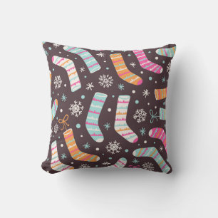 Coussin Chaussettes de Noël et flocons de neige : motif vi