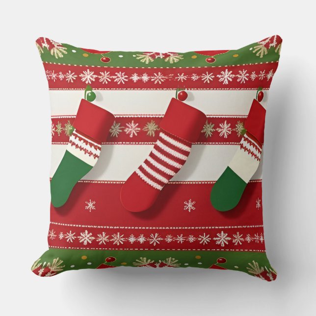 Coussin Chaussettes de Noël Festives Suspendues (Recto)