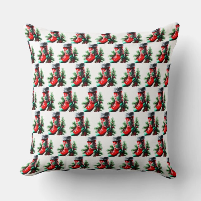Coussin Chaussure de Noël rouge avec un arbre de Noël (Recto)
