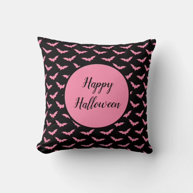 Coussin Chauve-souris d'Halloween rose Jeter l'oreiller (Recto)