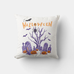 Coussin Chauves-souris de citrouille de cimetière d'Hallow