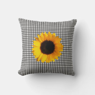 Coussin Checkered noir et blanc et tournesol