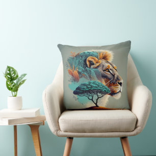 Coussin Chef de lion Safari Africain