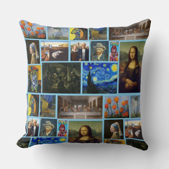 Coussin Chefs-d'œuvre d'art, Bleu (Recto)