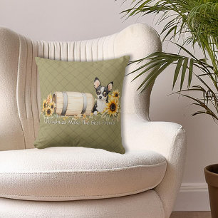 Coussin Chehuahua Tri-color Floral Throw Pillow