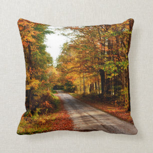 Coussin Chemin de bois avec feuillage de chute