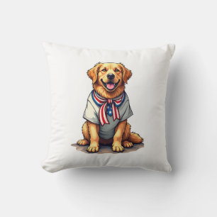 Coussin Chemise à gravure vintage avec chien doré patrioti