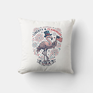 Coussin Chemise à motif de flamant patriotique gravure vin