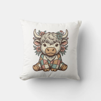 Coussin Chemise à patchwork floral vintage Highland Cow_1