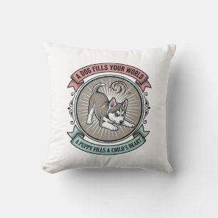 Coussin Chemise de chiot husky Gravure vintage Meilleur am