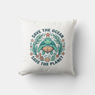 Coussin Chemise de gravure vintage de tortue de mer sauvez