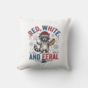 Coussin Chemise de Raton Laveur Patriotique Sauvage Rouge 