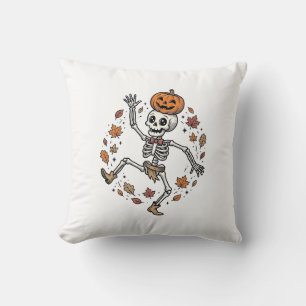 Coussin Chemise de squelette de citrouille Gravure vintage