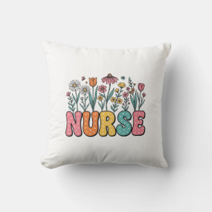 Coussin Chemise de style vintage à lettres bulles infirmiè