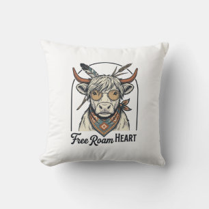 Coussin Chemise de vache Highland Esprit libre Gravure vin