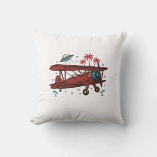 Coussin Chemise de voyage tropicale UFO biplan vintage Des