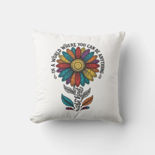 Coussin Chemise vintage à gravure de fleur arc-en-ciel soi