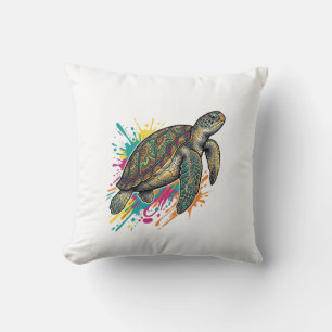 Coussin Chemise Vintage Gravure Tortue de Mer Couleur Spla