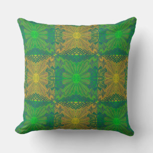 Coussin Chêne King, motif floral bohème, vert & jaune