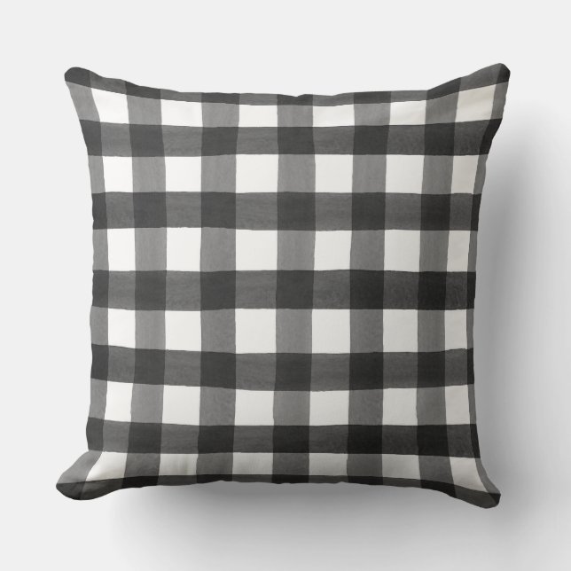 Coussin Chèque blanc noir rustique (Recto)
