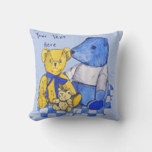 Coussin chèque bleu tissu de pique-nique avec trois vieux