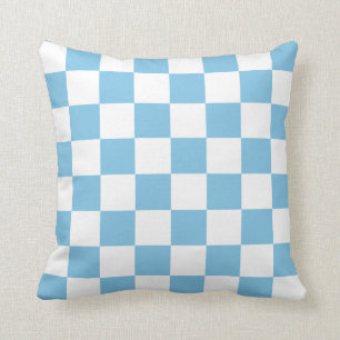 Coussin Chèques bleu clair et blanc