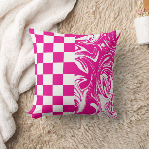 Coussin Chèques et permules en Magenta et Blanc
