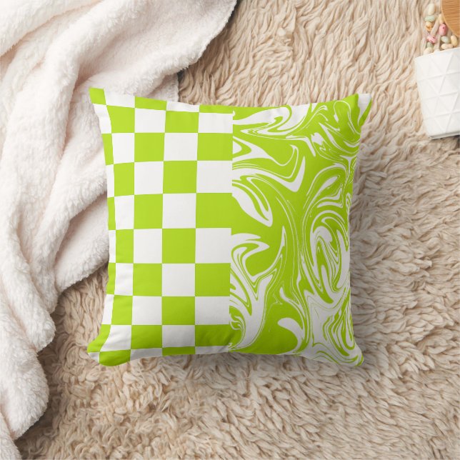 Coussin Chèques et permules en vert et blanc de chaux (Couverture)