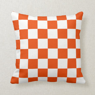 Coussin Chèques orange et blanc éclatants